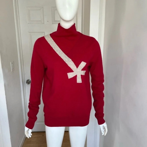 Who is Who Cashmere Red Mock Neck Sweater Size S Apres Ski Cabincore Cozy - Picture 2 of 11